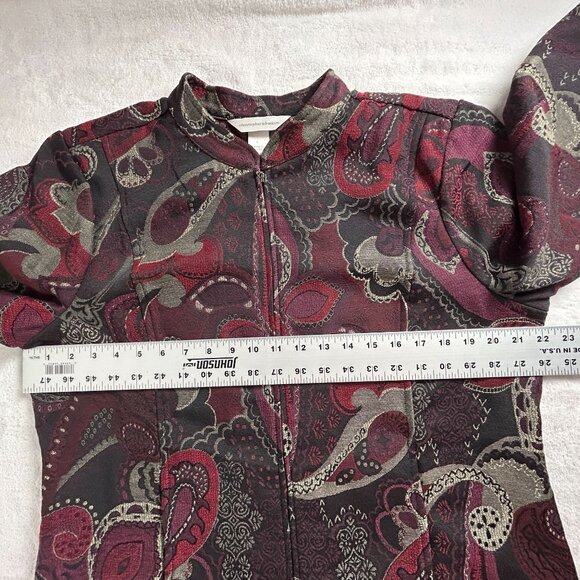 Christopher & Banks Jacquard Floral Tapestry Zip Front Jacket Large Burgundy New - Picture 7 of 8